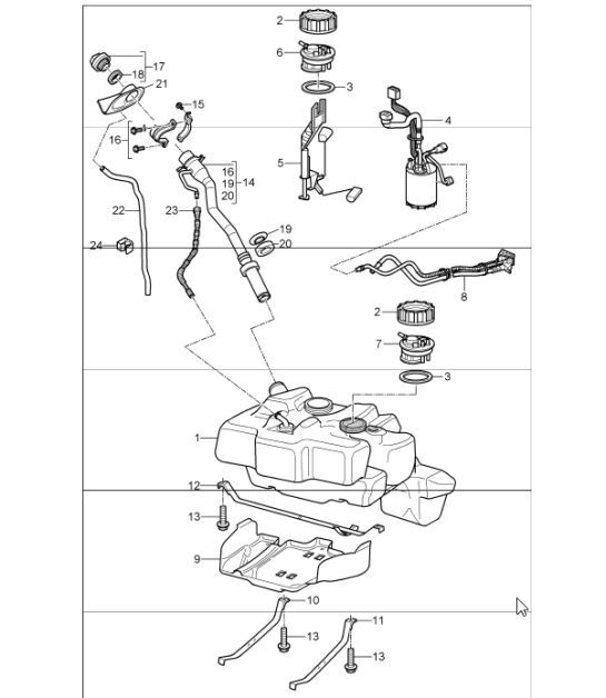 Diagram 201-01 Porsche Boxster 986/987/981 (1997-2016) Fuel System, Exhaust System