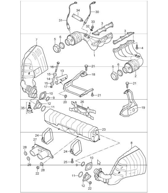 Diagram 202-00 Porsche Cayman GT4 3.8L 2015-16 Sistema de combustible, sistema de escape