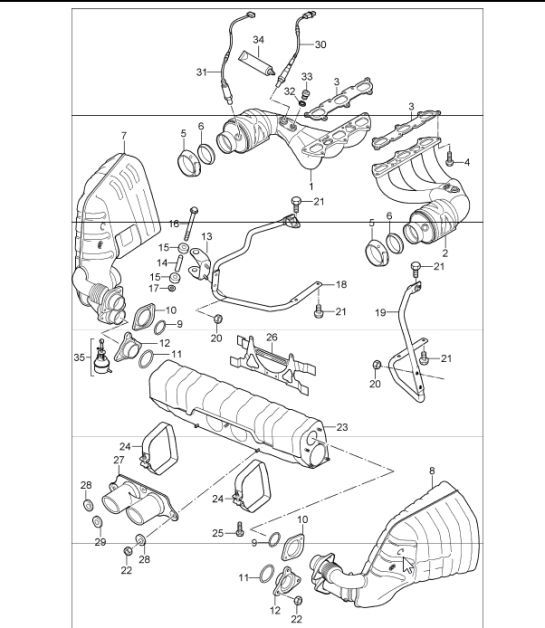 Diagram 202-01 Porsche 996 (911) (1997-2005) Fuel System, Exhaust System