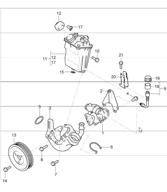 power steering, power-steering pump and container 997 GT3 2007-11