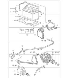 battery, power distributor, starter, generator and battery main switch 997 GT3 2007-11