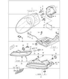 headlamp, additional headlamp, direction indicator light 997 GT3 I601 (Xenon lighting system) 2007-11
