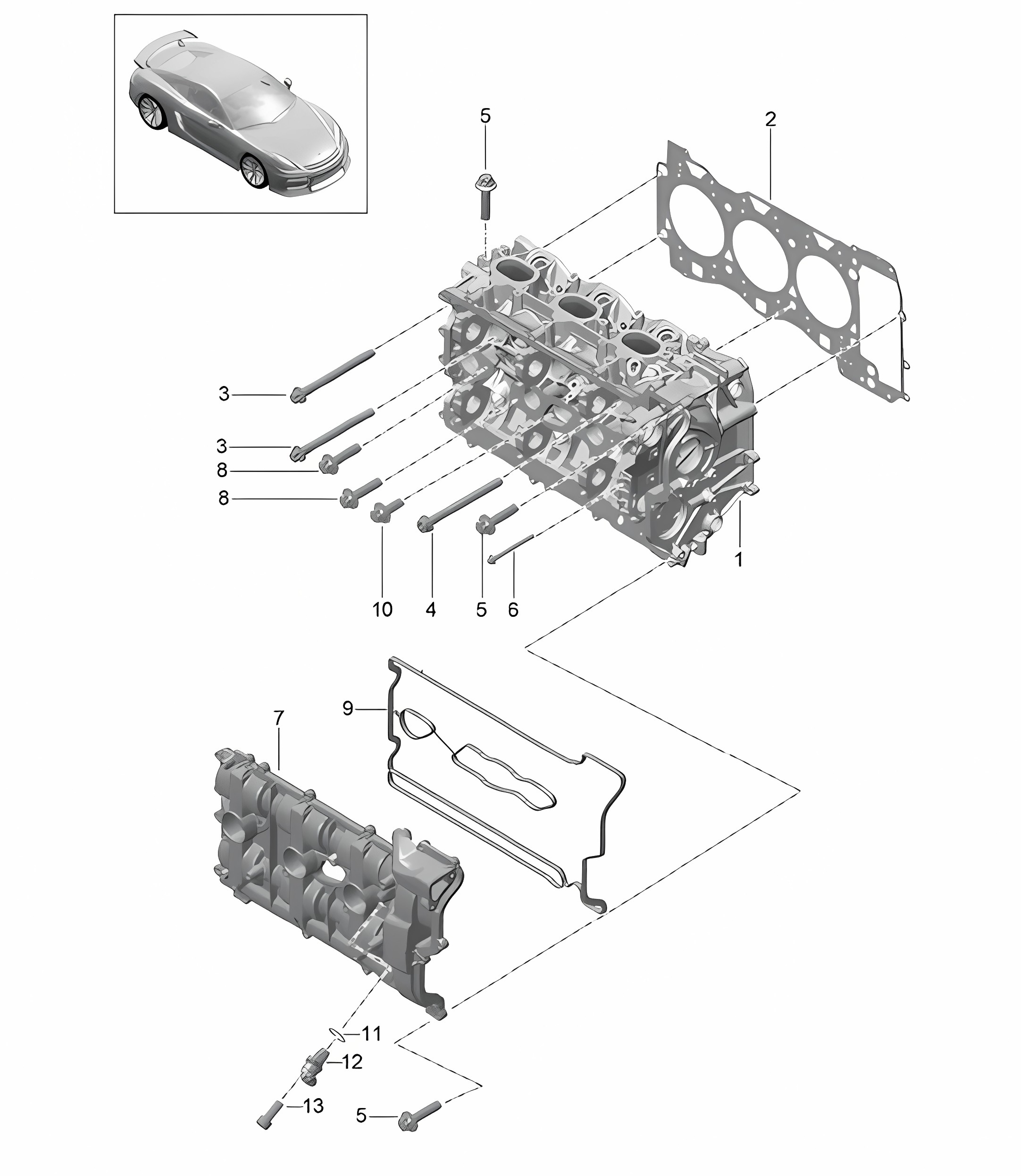 Cylinder head with: / Valves / Cylinder head gasket / Valve cover  981C Cayman GT4 2016