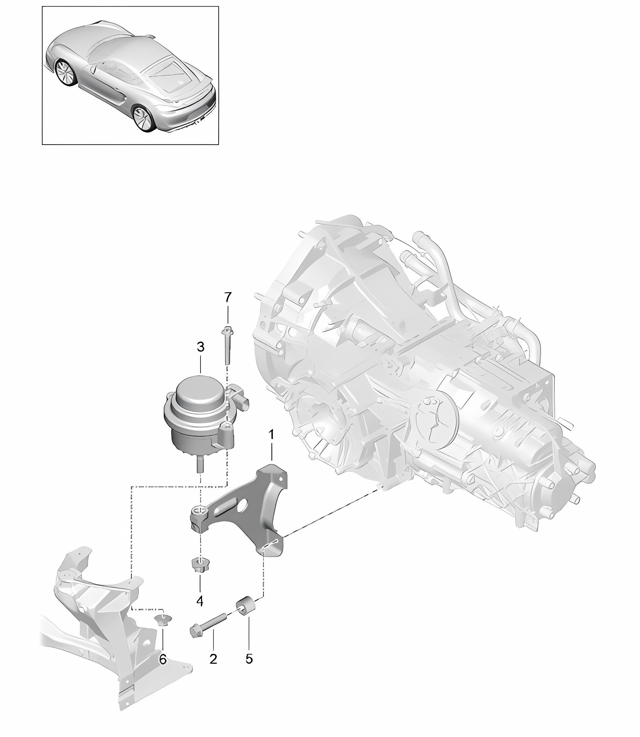 Transmission suspension / Threaded joint / Engine 981C Cayman GT4 2016
