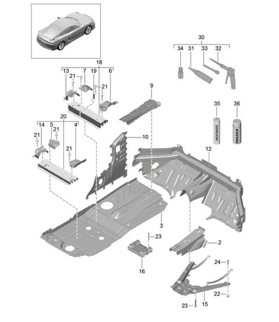 Diagram 801-020 Porsche 997 MKII Carrera C2 3.6L 2009-12 Body