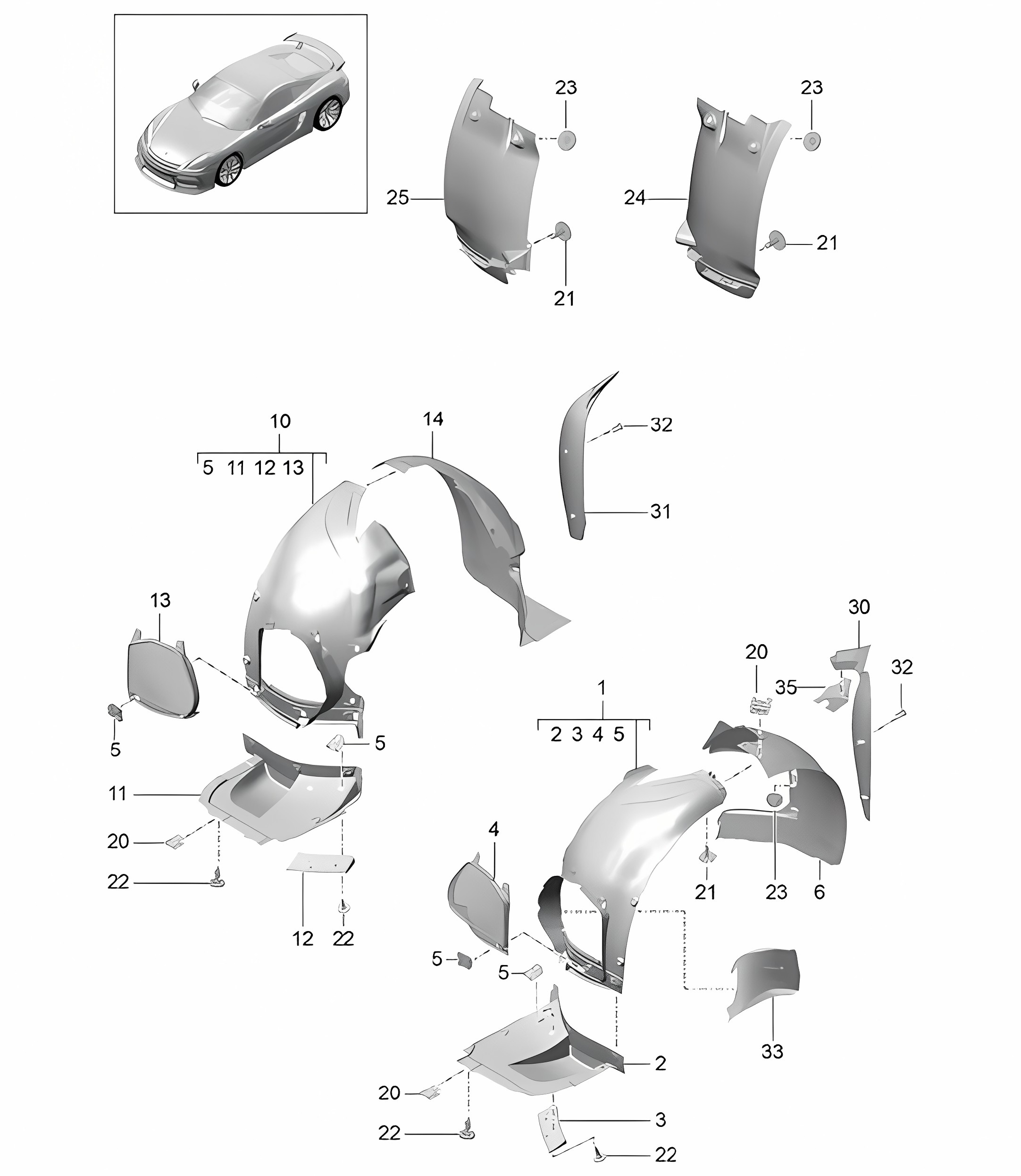 Linings / Wheel housing 981C Cayman GT4 2016