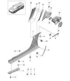 Side member trim and Ventilation / Engine compartment  981C  Cayman GT4 2016