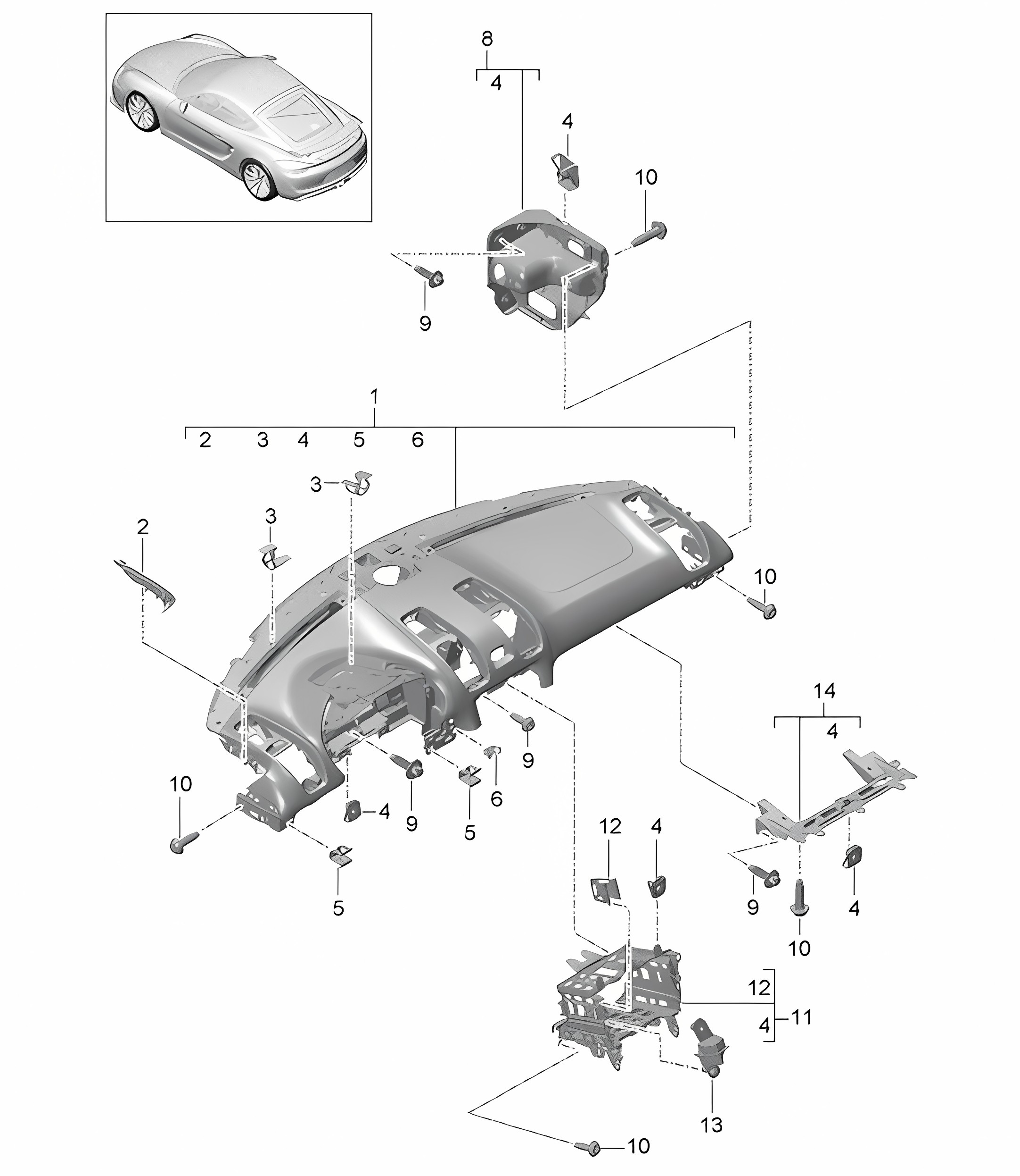Instrument panel trim / Upper part  / with: Fasteners 981C Cayman GT4 2016