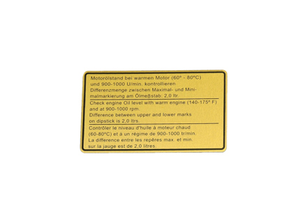 Adesivo, livello olio motore. Porsche 911 1973 - 91100650400 - 911858, 1601502400