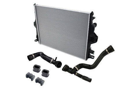 Radiatore dell'acqua con tubi flessibili, centrale. Porsche 958 Cayenne 3.0L Hybrid 2015-18 - 95810613210, 95810640120, 95810640221