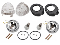 Front turn signal set, with Clear lenses. Porsche 356B / 356C - 64463140106, 64463140206, 64463140101, 64463140201, 64463141101