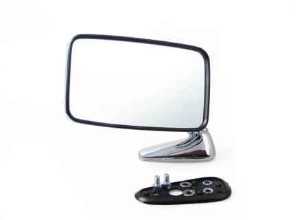 Rétroviseur extérieur rectangulaire chromé. Grand modèle. Porsche 911 1974-77 - 91173101407, 91173101307, 91173101301, 91173101410, 91173101310 - MRS11.1.104 R, MRS11.1.104 L