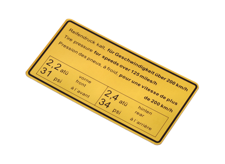 Adesivo pressione pneumatici. Porsche 911 65-72/914 - 90100650700 - 1601502300