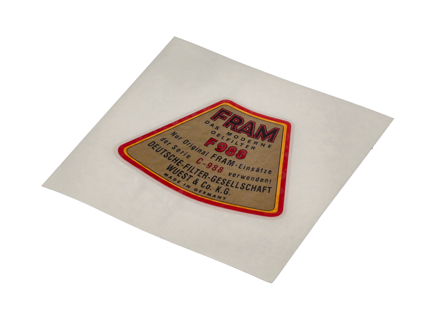 机油滤清器盒贴纸（FRAM）。保时捷 356 - NLA70100900 - 356234-02