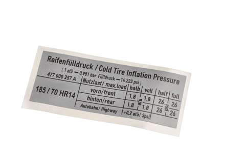 Reifendruckaufkleber. Porsche 924 / 924S - 477000257A - PAKR4