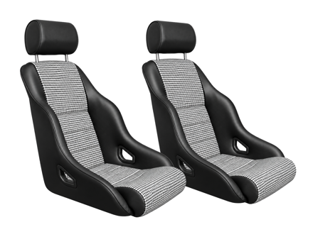 Rally ST Bucket Seats, Black Leatherette / Houndstooth, SET OF 2. Porsche 356 / 911 / 912 1950–89