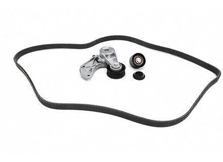 Drive belt with tensioning damper, idler pulley Kit . Porsche 955 / 957 / Cayenne V6 - 95510229900, 95510236101, 95510236100, 95510227600, 95510293300