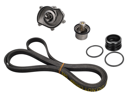 Water Pump, Belt & Thermostat Insert Kit. Porsche 957 Cayenne S / GTS / Turbo - 94810603301, 94810612500, 94810612501, 7PP903137, 95510225100, 94810610103