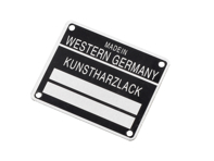 Chassis number and paint code plate. Porsche 911 / 912 1965-80 - 90170111105 - 1601501106