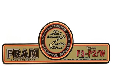 Engine Sticker Fram Oil Filter Container F3-P2/W. Porsche 356 - 64470101200 - 356234-18