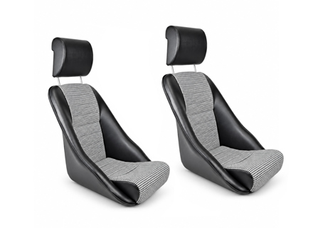 Modell14 Bucket Seats, Black Leatherette / Houndstooth, SET OF 2. Porsche 356 / 911 / 912 1950–89