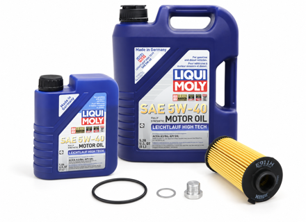 Oil filter service kit with drain plug & LIQUI MOLY Leichtlauf High Tech 5W-40 for Porsche 718 (982) Boxster / 718C (982C) Cayman - 9A210722500, 99970768540, 0PC115466