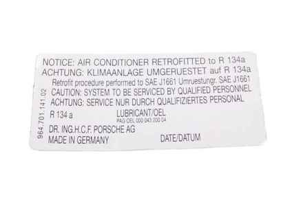 Adesivo per la conversione del climatizzatore a R134a. Porsche 911 / 964 / 944 / 928 - 96470114102 - PAKK2