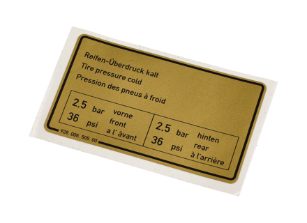 Sticker Tyre Pressure. Porsche 928 1978-79 - 92800650500 - PAKRO