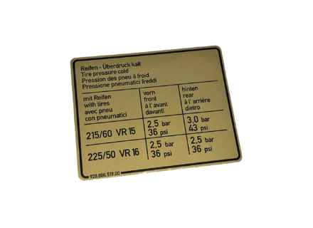 Sticker Tyre Pressure. Porsche 928 1980-82 - 92800651900 - PAKRA