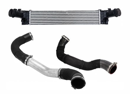 Charge oil cooler and pipes. Porsche 971.1 Panamera 3.0L V6 2018-2021 - 971145805F, 971145805D, 971145805B, 971145708BE, 971145708AF, 971145708BH, 971145708AP, 971145708AK