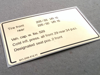 Autocollant de pression des pneus. Porsche 911 (1978-1980) États-Unis - 91100651211