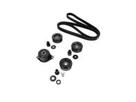 Complete poelie- en riemset - Spanrol, looprollen en aandrijfriem - voor Porsche 997-1 Carrera 3.6ltr (Tiptronic) 2005-2008 - 99710226000, 99610236550, 99907204109, 99907205901, 99610211757, 99610211856, 99610212553, 99610211958, 99610212754, 99610215166, 99610215168