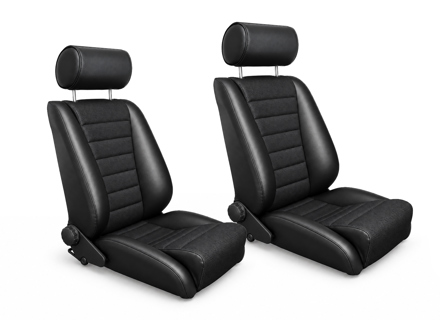 LeMans Bucket Seats, Black Leatherette / Black Basket Weave, SET OF 2. Porsche 356 / 911 / 912 1950–89