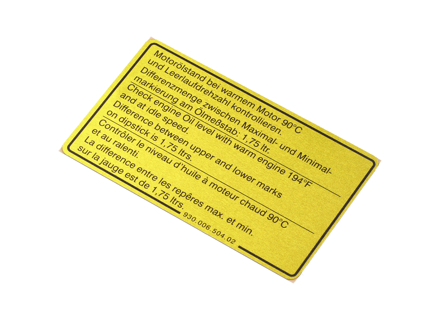 Sticker engine oil level. Porsche 911 SC / 3.2 Carrera / turbo - 93000650402 - 1601500406