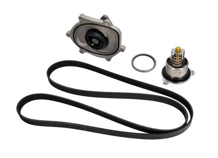 Waterpomp-, riem- en thermostaatset. Porsche 981 Boxster / Cayman / Porsche 991.1 - 0PB121035A, 9A110221800, 0PB903137A, 9A110222602, 9A110622603, 9A712111000, 9A110655900, 0PB121688