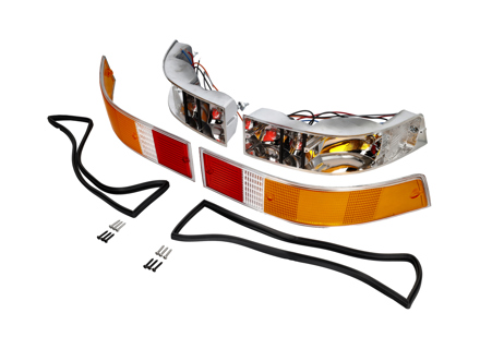 Richtingaanwijzers en lens achterzijde kit met CHROME rand lens. Porsche 911 - 91163140333, 91163140433, 91163193900, 91163194000, 91163192303, 91163192403, 91163197100, 91163197101