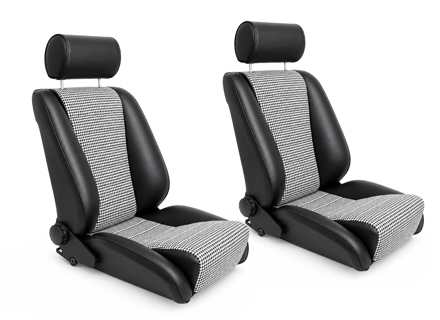 LeMans Bucket Seats, Black / Houndstooth, SET OF 2. Porsche 356 / 911 / 912 1950-89