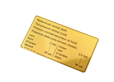 Adesivo Pressione dei pneumatici. Porsche 911 1984-89 / 924 / 944 - 93770112700 - 1601500906